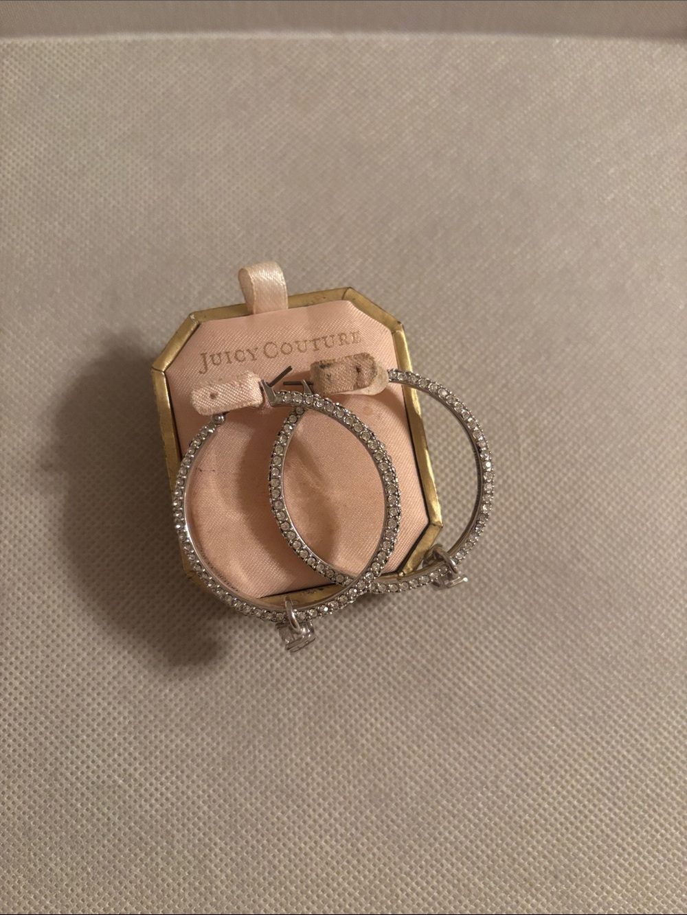 Juicy Couture Silver Crystal Pavé Hoop Earrings with Pink Presentation Box